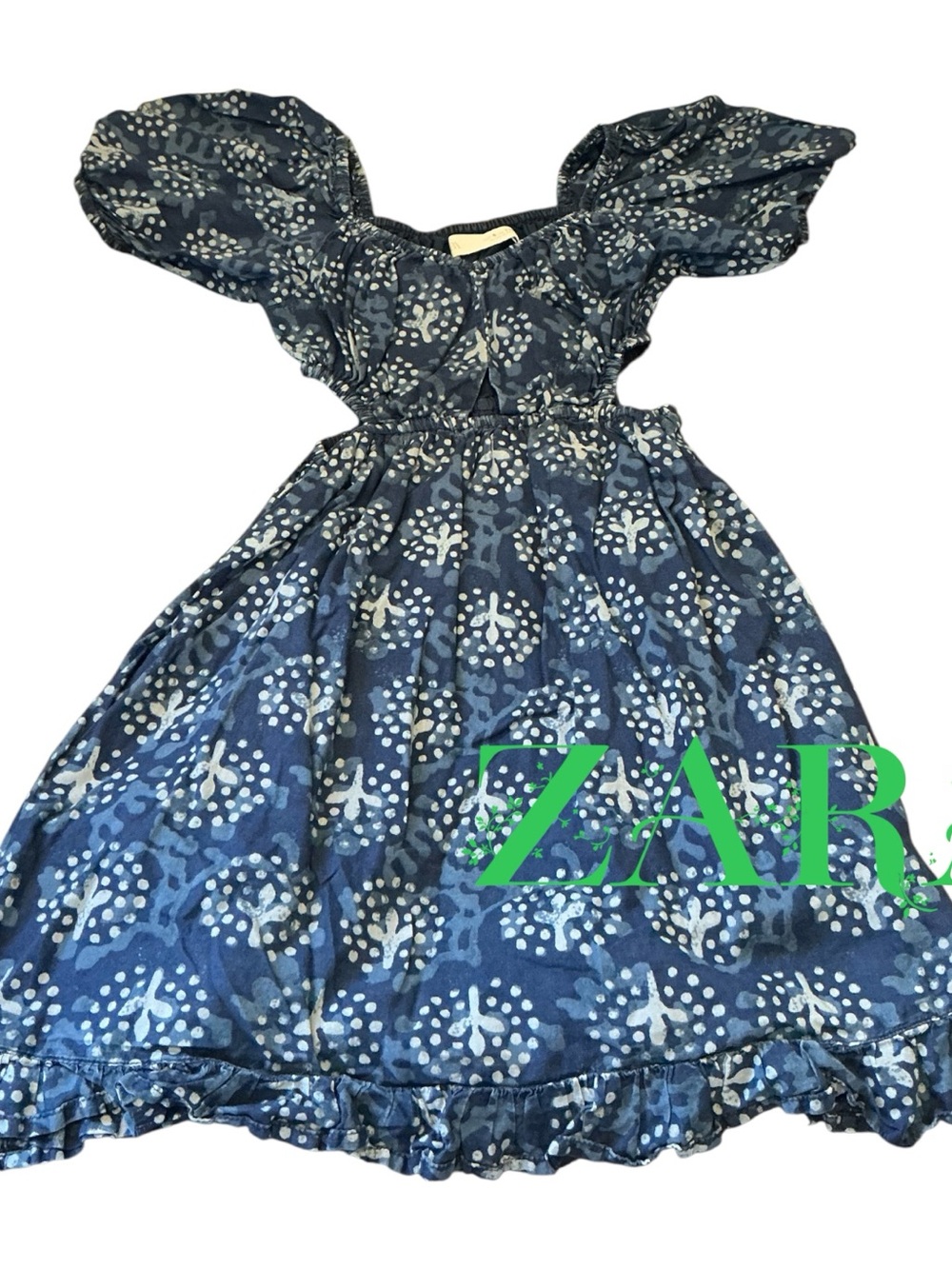 Zara Kids Blue Puff-Sleeve Floral Print Dress 👗 size 6